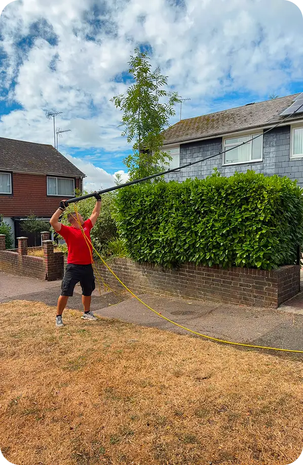 Window cleaning in progress